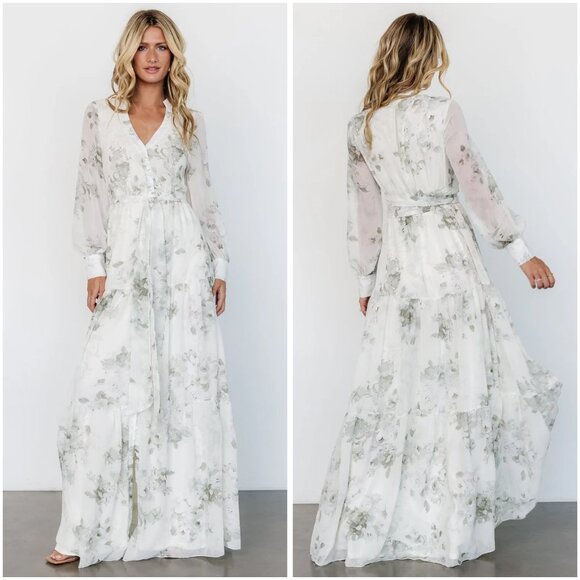 Baltic Born Dresses & Skirts - Baltic Born Lizette Maxi Dress in White Green Sage Floral Size S NWOT
